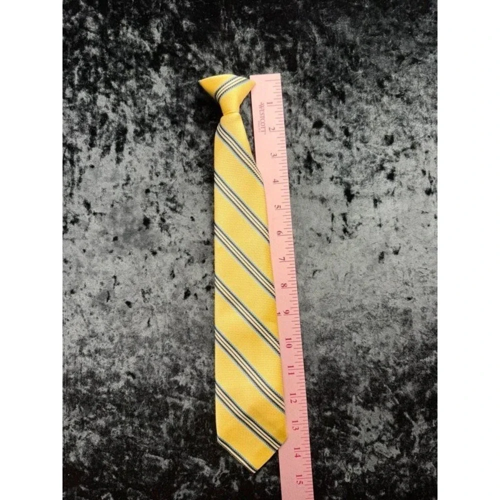 Boys Clip-On Tie Yellow Blue Stripe 14
